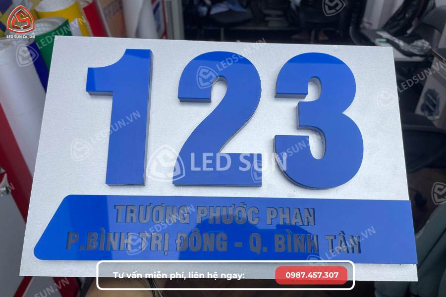 Mẫu biển số nhà alu chữ nổi sáng đèn