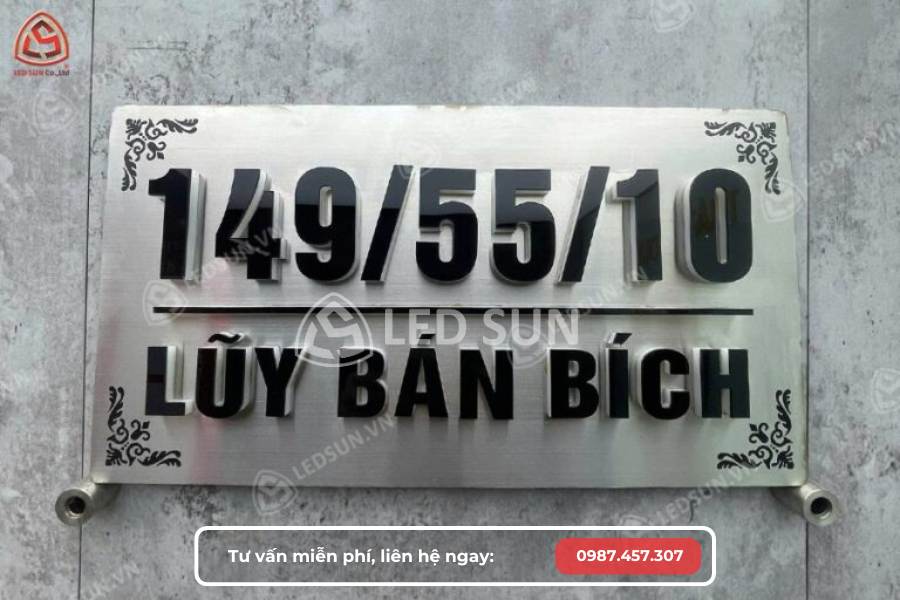 Biển số nhà quận Tân Bình Inox trắng xước 
