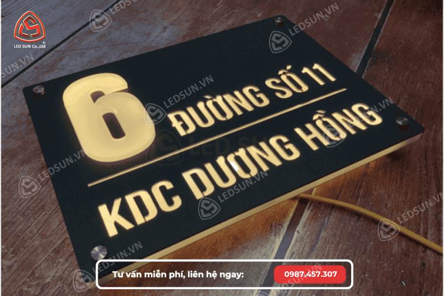 Biển số nhà inox chữ nổi mica sáng đèn
