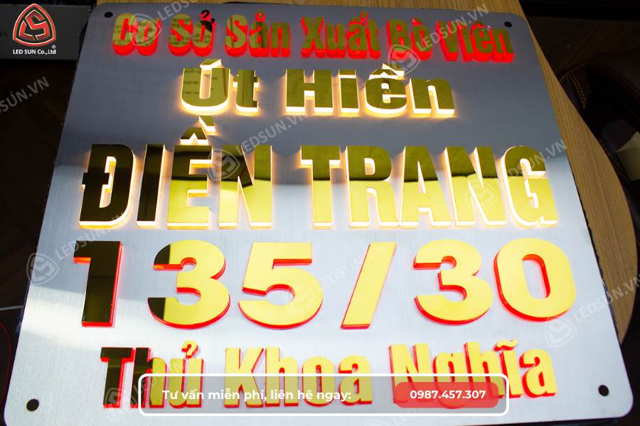 Biển số nhà Inox chữ nổi sáng đèn
