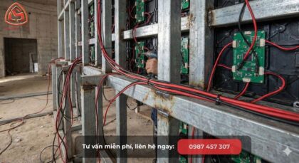 Kết cấu khung sắt hộp hàn thủ công của màn hình LED cố định khi so sánh với màn hình LED cố định và di động