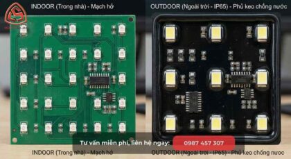 So sánh cấu tạo Module Màn Hình LED Indoor Và Outdoor – Indoor mạch hở và Outdoor phủ keo chống nước IP65