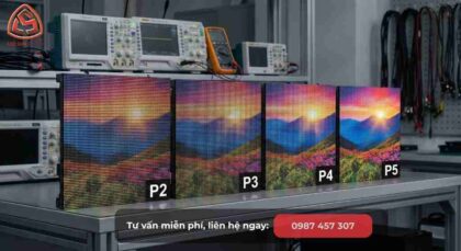 So sánh P2 P3 P4 P5 trong phòng lab – khác biệt mật độ điểm ảnh trên cùng diện tích 1m2